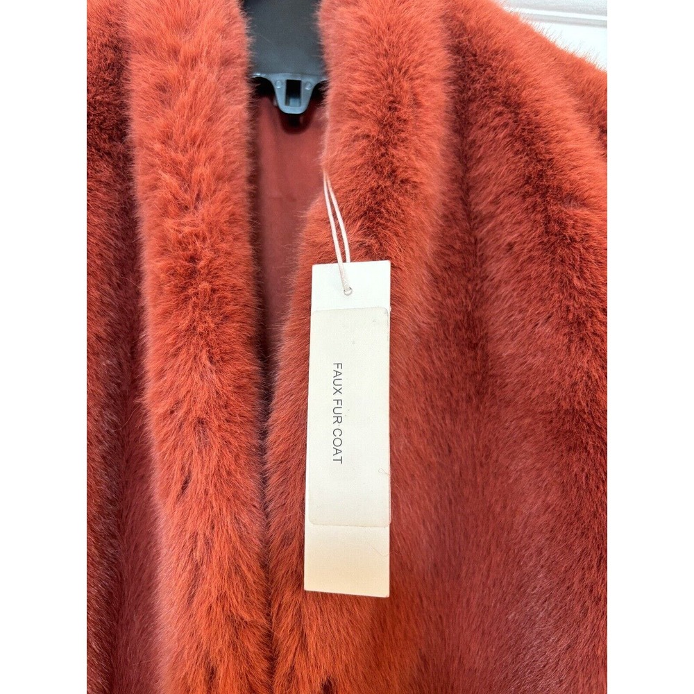 NWT Michelle Mason Womens Size 0 Faux Fur Coat Red Orange Dune Heavyweight Warm - Picture 9 of 10